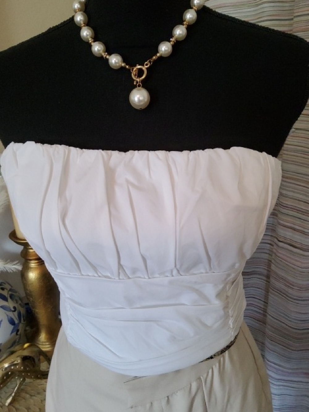 Zara White Strapless Ruched Bustier Top